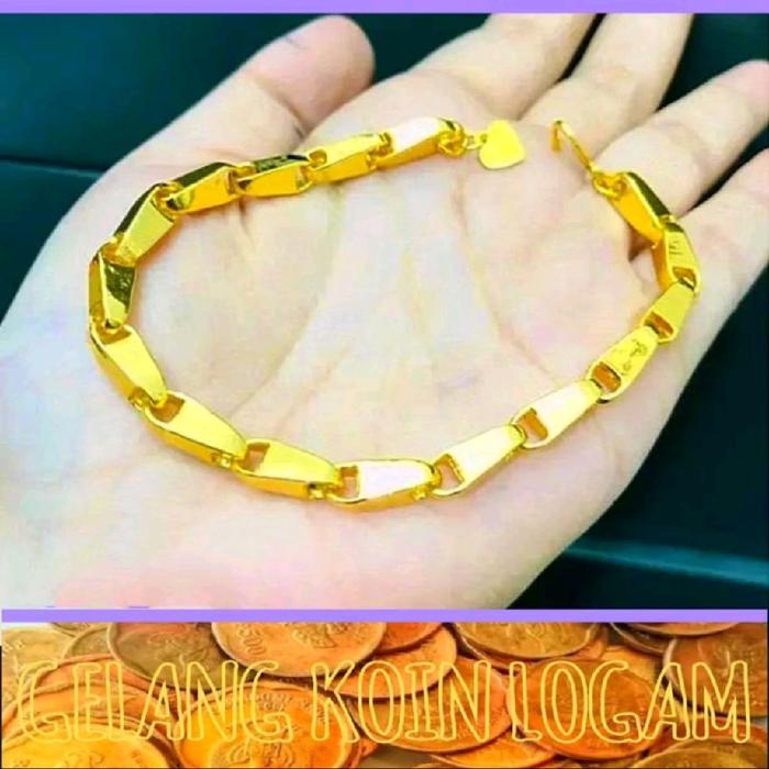 gelang koin asli 1991 warna emas gelang tanga padi motip mas 24 baha titanium dan xuping anti karat 