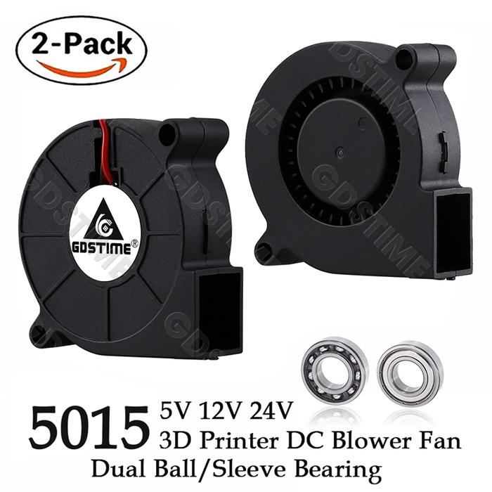 2PCS Gdstime 5015 50mm DC 24V 12V 5V 2Pin Ball/Sleeve Bearing Brushless Cooling Turbine Blower Fan 5