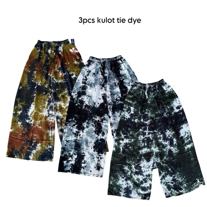 3 pcs Celana Kulot Tie Dye Kain Bali Adem