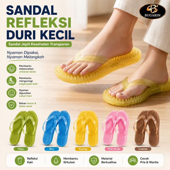 BUGARIN Sandal Jepit Refleksi Transparan Kesehatan Duri Kecil - Model Awet dan Kuat Nyaman dan Efekt
