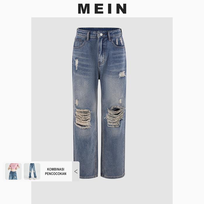 [Mein Premium][Upgrade] Girl Power Celana Jeans Panjang Wanita Robek Hh Waist Gaya Korea 8608 Zz Bag