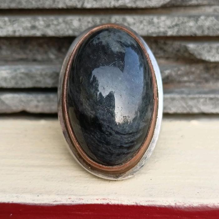 Batu Akik Tua Black and Grey Jade Mulus Mantap Ring 11