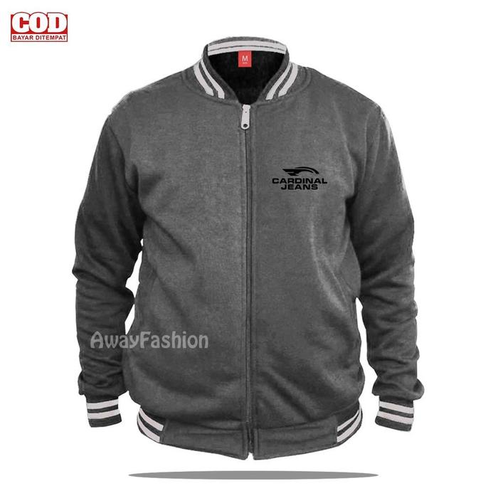 BISA COD Jaket Bomber Varsity Baseball Resleting Jaket Varsity Pria / Cardinal Jeans Keren | Text Hi