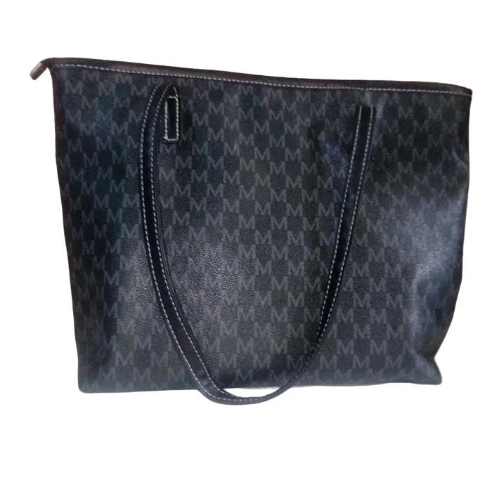 Tote Bag Niceso Hitam dengan Desain Pola M - Tas Tangan Elegan untuk Penggunaan Sehari-hari
