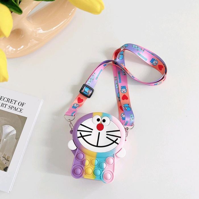 Tas Selempang Fashion Anak Pop it Doraemon Rainbow Sling Bag Pop It Anak