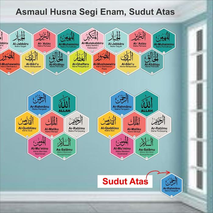 TERLARIS 100 Lembar Asmaul Husna Segi Enam Kertas Stiker Tempelan Hiasan Dinding Kelas READY