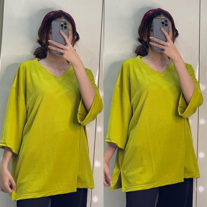 Atasan Kaos Vneck Oversize Ld140Cm Muat Bb 50-120Kg Blouse Wanita Jumbo Tshirt V-Neck Kaos Wanita Ba