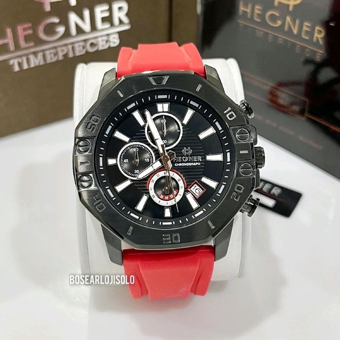 JAM TANGAN PRIA HEGNER HW1670G-3 RED BLACK ORIGINAL