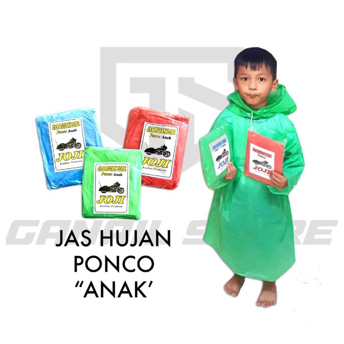 Jas Hujan Ponco Anak Plastik Kisaran Anak Berumur 5-10 TH Biru Hijau Merah