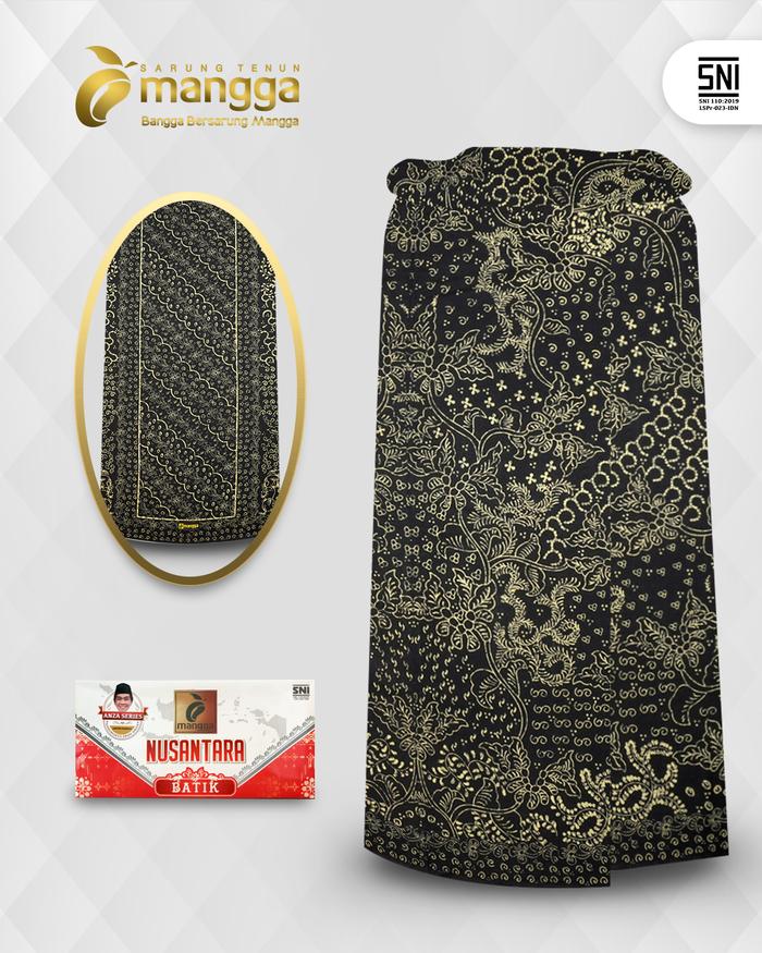 Sarung Mangga Gold Kembang Nusantara Batik Lasem Hitam Kuning GKNB57