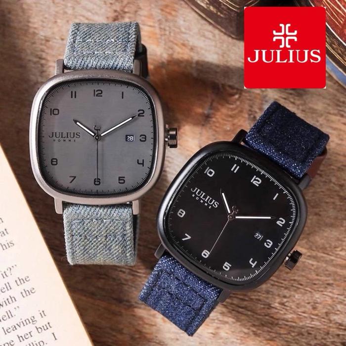 Terlaris Jam Tangan Julius Original JAH-123 Kotak Denim Korea Elegan Pria Wanita