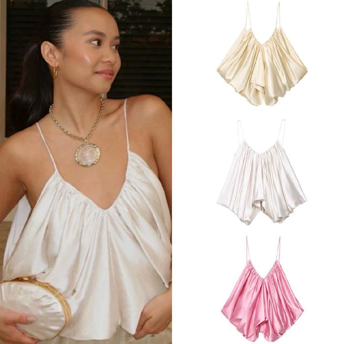 78430 soft silky backless loose cami top / atasan silk wanita