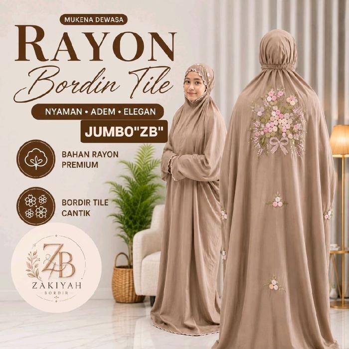 MUKENA TERUSAN DEWASA JUMBO"ZB"RAYON PUNGGUNG BORDIR TILE MEWAH DAN ELEGAN, NYAMAN