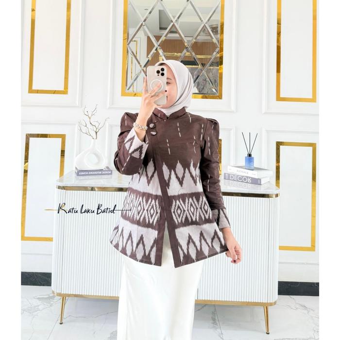 Atasan Batik Wanita Modern Lengan Panjang Puffy Blouse Edora Model Kebaya Janggan By Ratu Laku Batik