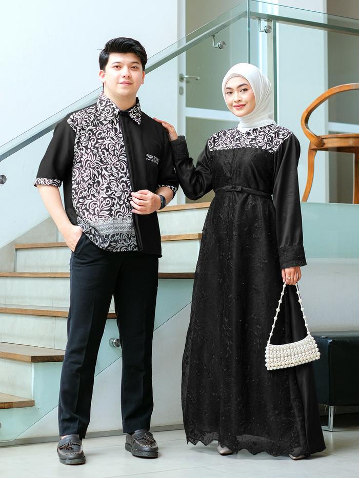 Baju couple pasangan lebaran Busui motif batik keluarga dan kemeja pria lengan Pendek maulana Gamis 