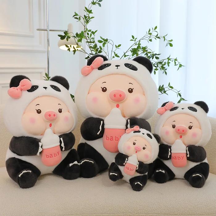 Boneka Beruang Hoodie Custom Babi Panda Lucu Bisa Di Buka Size 40cm Pegang Dot Botol Susu Bahan Halu