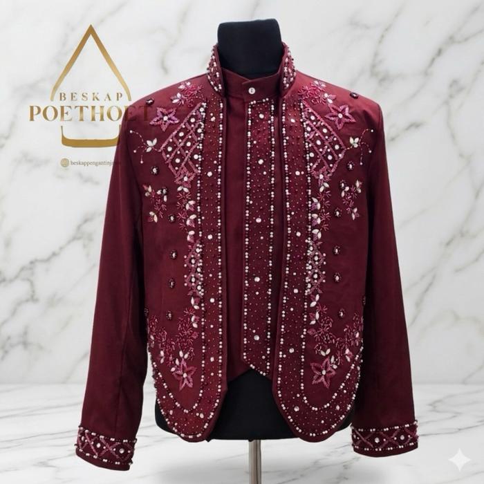(Free selop) Beskap pengantin pria || beskap merah maroon  || beskap resepsi || beskap jawa maron tu