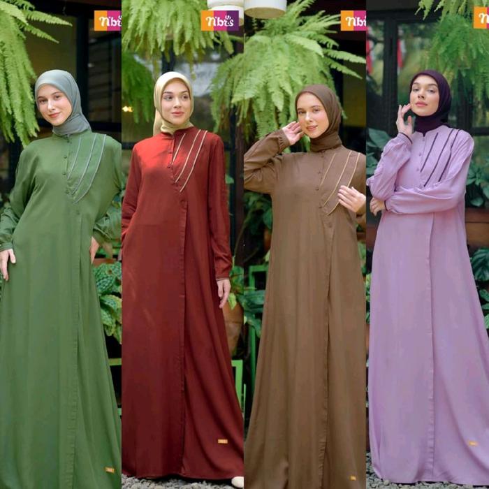 Nibras Ellora Ungu Lilac Hijau Green Coklat Mocha Red Brick Merah Bata Gamis Muslimah Wanita Dewasa 