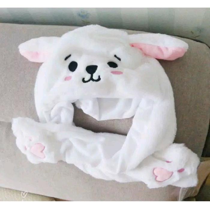 Bunnyhat Cooky Led /Bunnyhat Cooky Putih Led Lucu Telinga Gerak