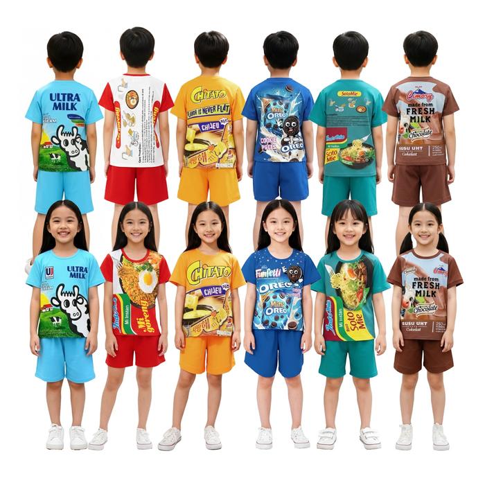 CNL Baju Setelan Anak Motif Lucu 1-8 Tahun Motif Viral Indomi Chitato Ultramild Oreo Cimori Sotomi