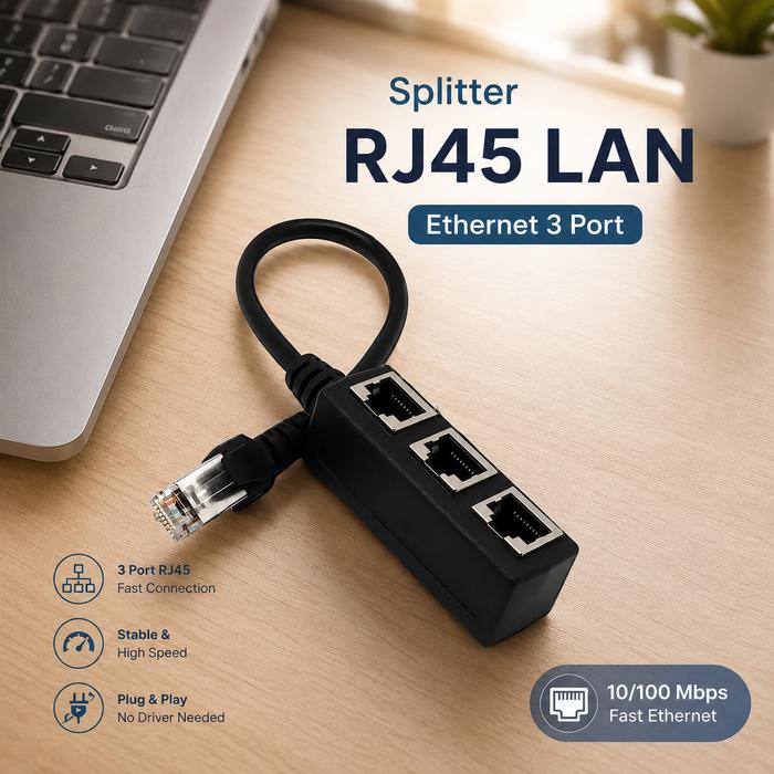 Splitter RJ45 LAN Ethernet Network Connector Hub 3 Port