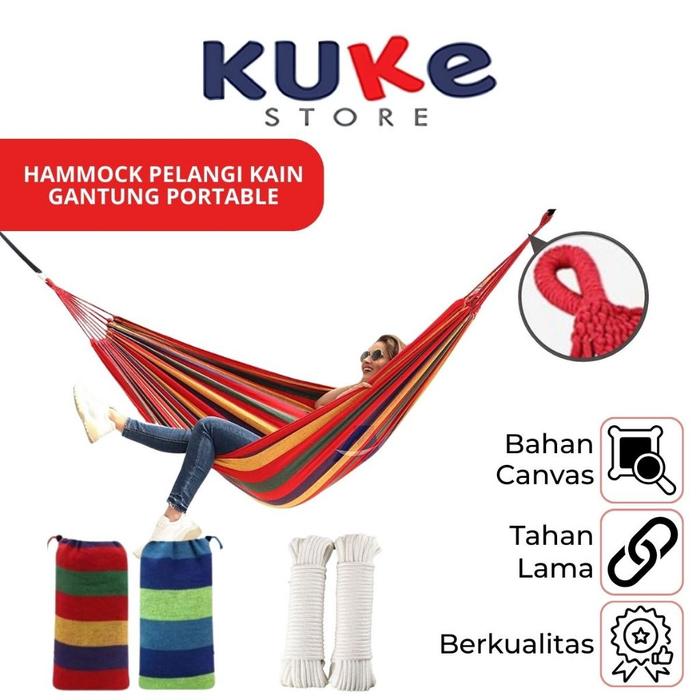 Kuke Hammock Pelangi Ayunan Gantung Kain Tempat Tidur Rainbow Kegiatan Camping Hiking Outdoor Pohon 