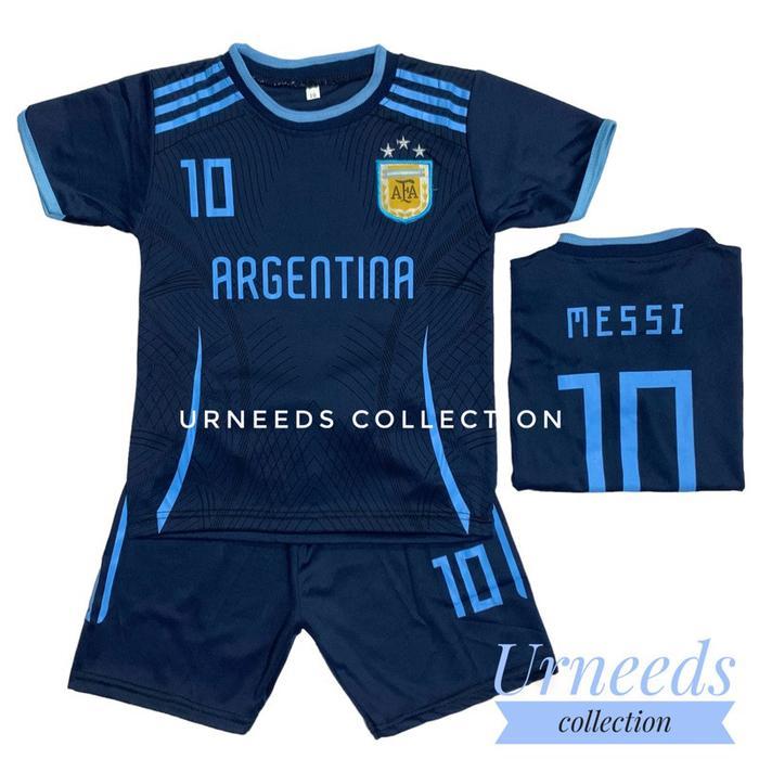 Setelan Baju Bola Anak Messi Terbaru 2024 Argentina Navy / Jersey Futsal Anak Laki-Laki - Argentina 