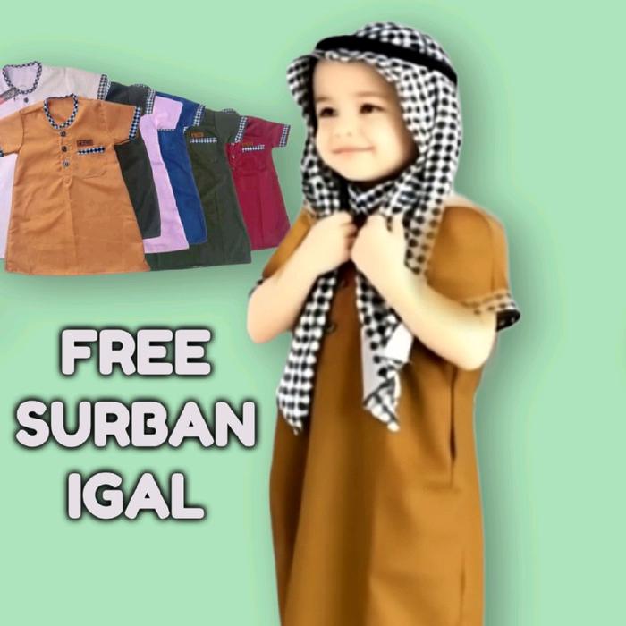 GAMIS BAYI LAKI LAKI USIA 0 2 TAHUN BONUS SURBAN DAN IGAL Katun Polos Biru Hitam Jubah Muslim Putih 