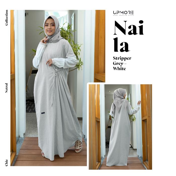 Baju Upmore UM 018 Naila Stripper Grey - Upmore Naila || Gamis Upmore