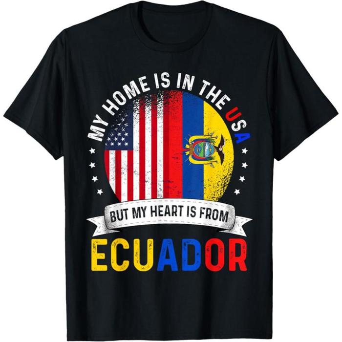 Patriotic Ecuadorian American Heart T-Shirt – Unisex, Pure Cotton, Flag Inspired