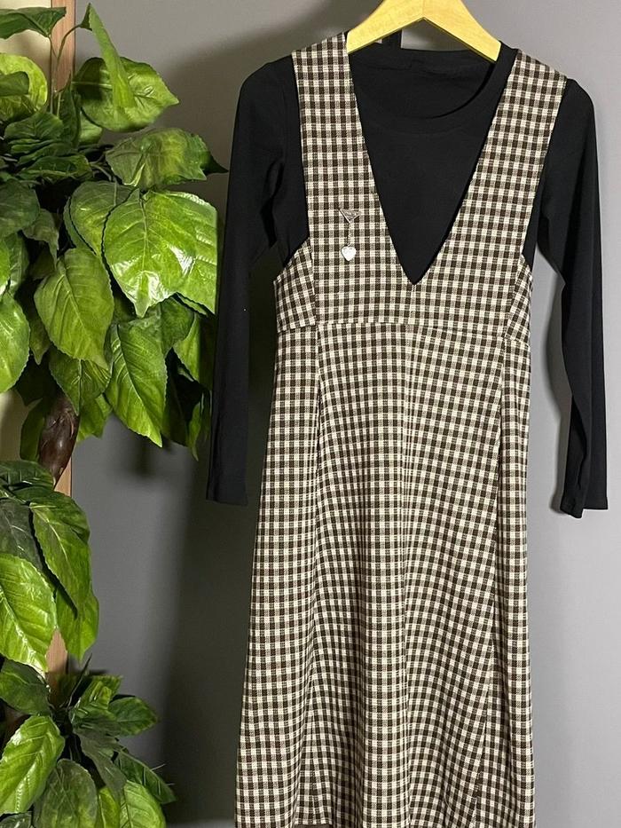 One Set Dress Tartan/Gingham + Inner Manset! OOTD Korean Look Kekinian