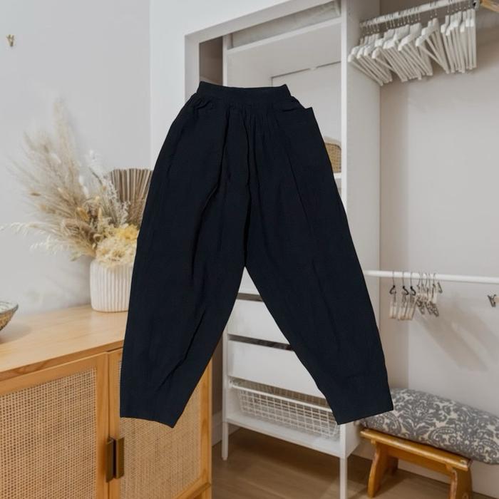 Bixbux Crinkle Linen Basic Pants | Celana Ankle Kulot Loose Airflow Oversize Casual Wanita Panjang |