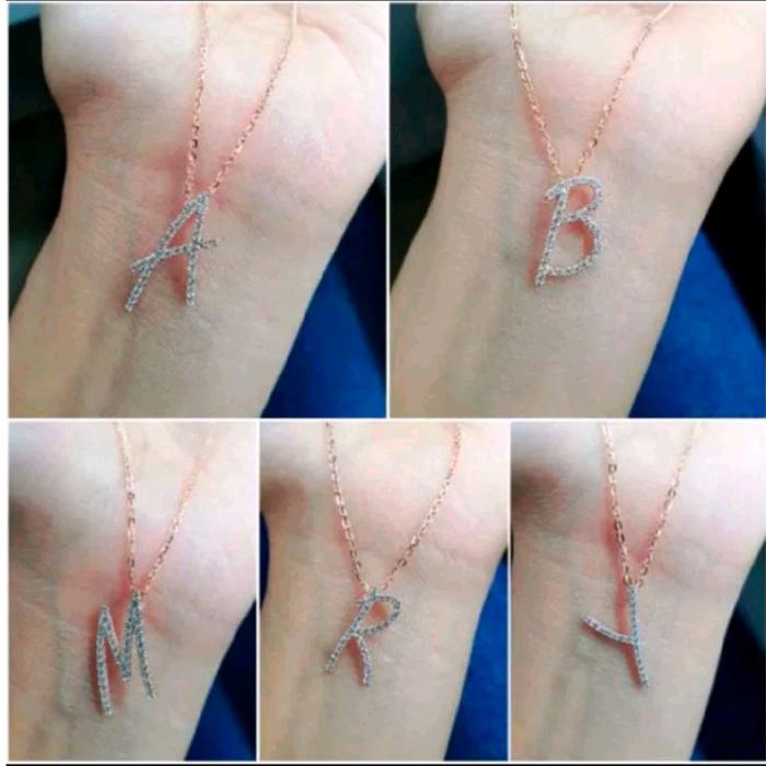 Kalung+ Liontin Caradelano AlphaStar Inisial Huruf V, F, D, S,H, B, Emas Asli 375