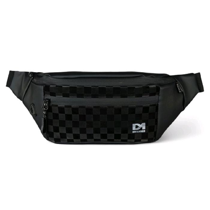 Waistbag DM Tas Selempang Pria Bahan Anti Air Motif Catur Terbaru Elegan Tas Pinggang Cowo