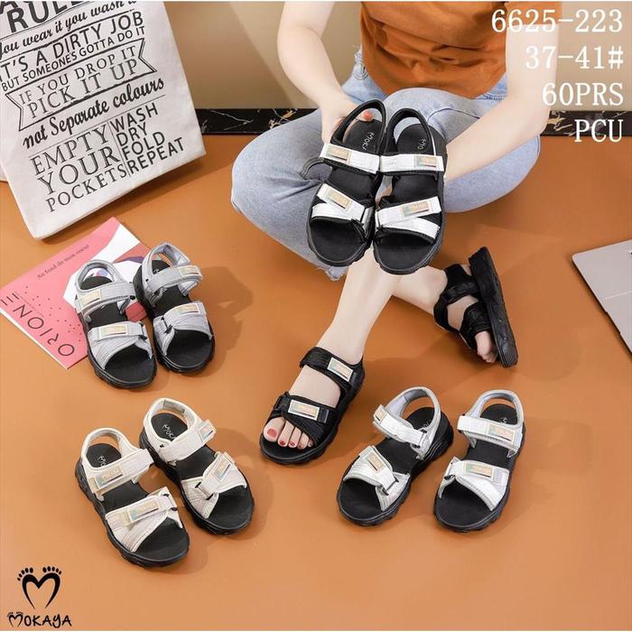 Promooke Sandal Let Jelly Korea Wanita Ban Kretek Motif Strap Mokaya Gold Silang Vero Super Cantik C