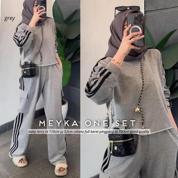 Meyka One Set Wanita Matt Babyterry Setelan Wanita Atasan Dan Celana Wanita Terbaru KF