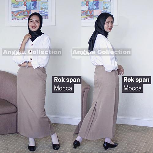 ROK SPAN/ROK KERJA WANITA/ROK FORMAL warna Moca khaki putih silver ungu tua cream merah Kancing Kare