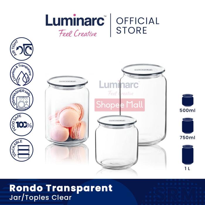 READY LUMINARC Jar/Toples Kaca Rondo Transparent Clear 500ml/750ml/1L
