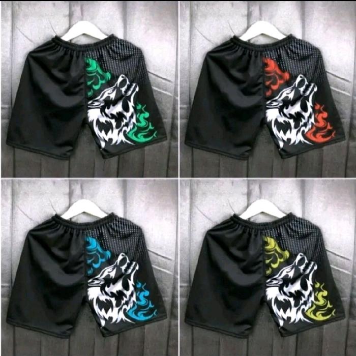 COD paket 50 RB dapat 5 Celana pendek motif srigala  Shorts Hitam Dewasa Pria Wanita Santai Surfing
