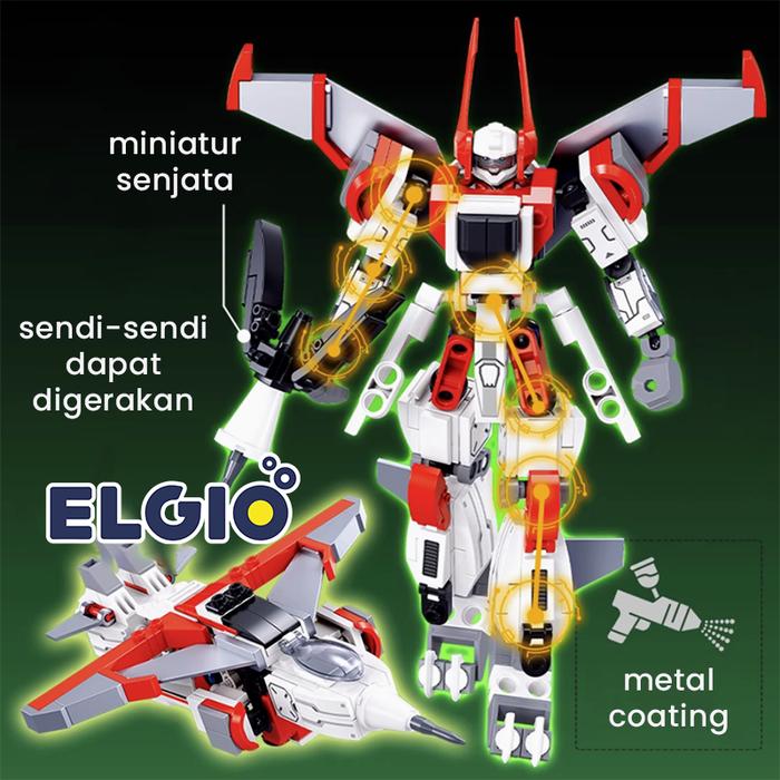 Sluban Bricks Robot 2in1 Aircraft Jet Warrior Eagle Striker Red White Mecha B1281
