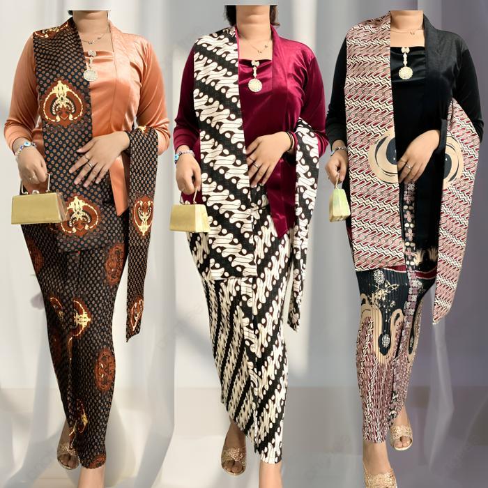 Rok + Selendang Satu Motif - Jarik Instan/ Batik Plisket Wiru/ Rok Pesta Wisuda Among Tamu Kondangan