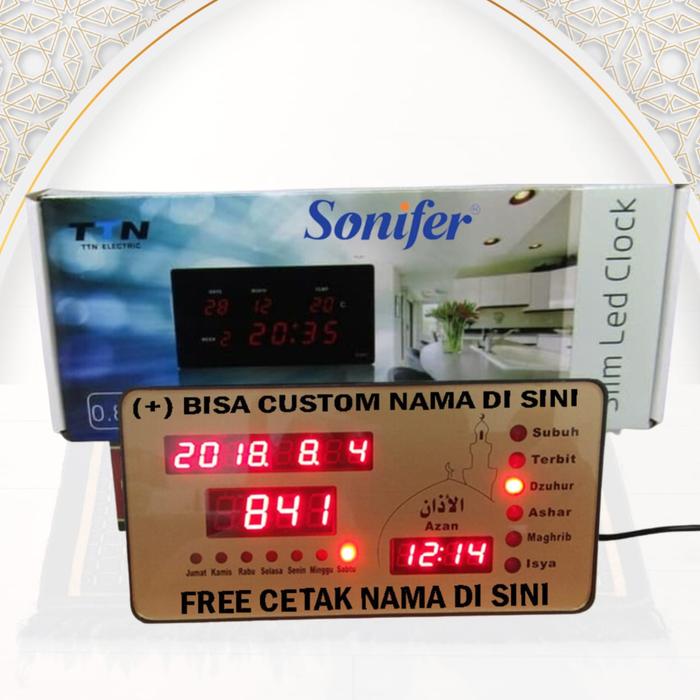 Sonifer Jam Adzan Mini Jam Sholat Digital 5 Waktu Otomatis FREE CUSTOM NAMA