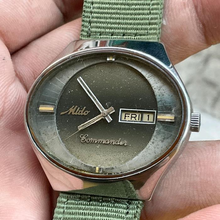 JAM KUNO VINTAGE ANTIK SWISS: MIDO COMMANDER OVAL GREEN AUTOMATIC ORIGINAL MULTIFORT BARONCELLY MULT