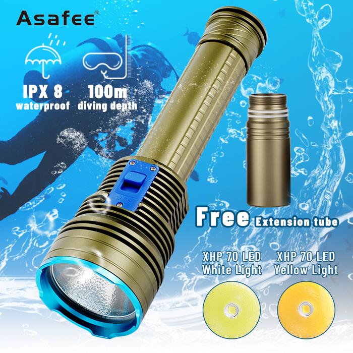 Asafee X70 LED Kuat Xhp70,2 Senter Selam 5000LM IPX8 Lampu Selam
