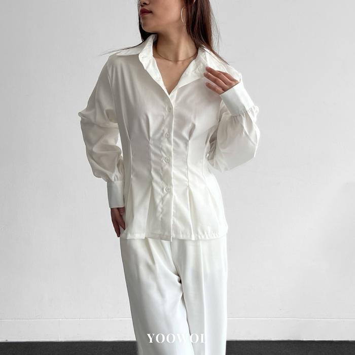 Ready- YOOWOL Iris Shirt / Kemeja Basic Korset Wanita Lengan Panjang Baju Atasan Wanita Casual Forma