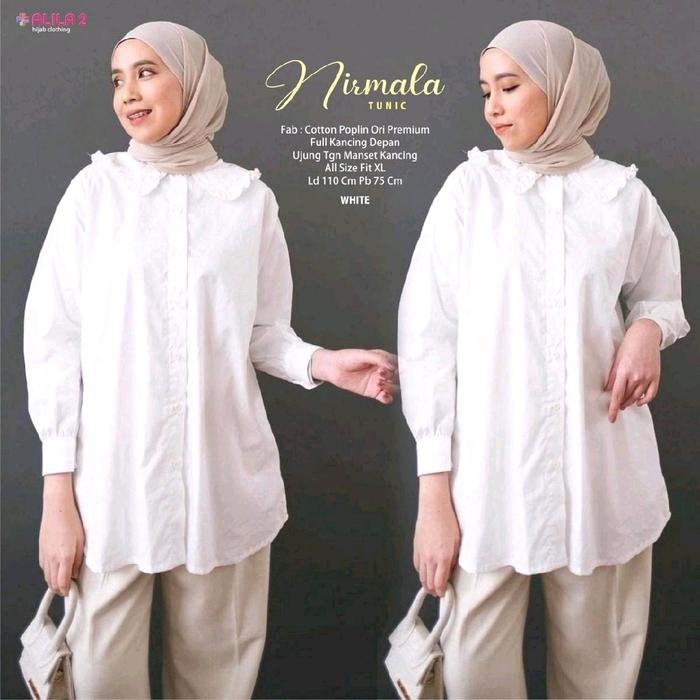 NIRMALA TUNIK PUTIH BERSIH TULANG BROKEN WHITE BAJU KERJA KANTOR ATASAN WANITA