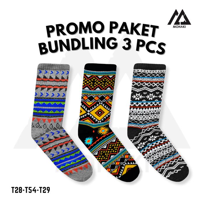 MOHAKI - PAKET BUNDLING 3 Pcs Kaos Kaki Oldschool Skate Motif Tribal Casual Nyaman - T28-T54-T29