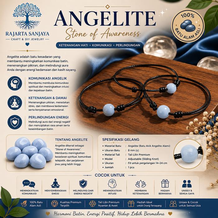 Gelang Tali Minimalis Batu Angelite, known as the "Stone of Awareness" | Kode : GL-61
