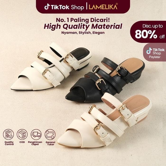 Lamelika - Eclaire Sepatu Sandal Wanita Flat Shoes Wanita Elegan Slip On 3Cm
