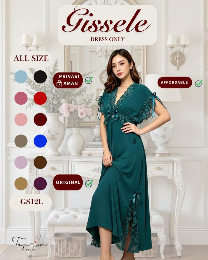 GISSELE Big Size Sutra Lingerie Dress Daster Wanita Baju Tidur Sexy Top-in Secret [ Lingerie Dress +